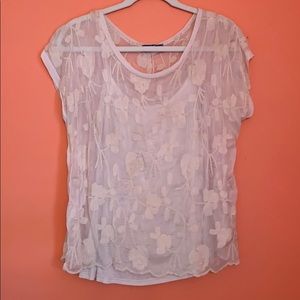 Off white shear embroidered top